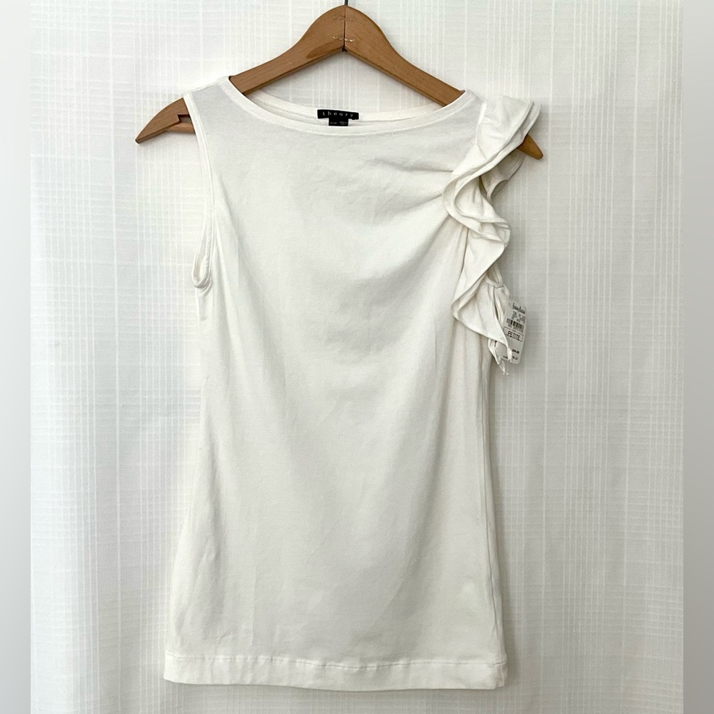 NWT Theory petite Women's white Tank Top with a ruffle sleeve